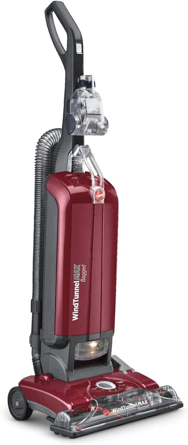 Hoover WindTunnel Max Bagged Upright Vacuum Cleaner, with HEPA Media Filtration, 30ft. Power Cord, UH30600, Red