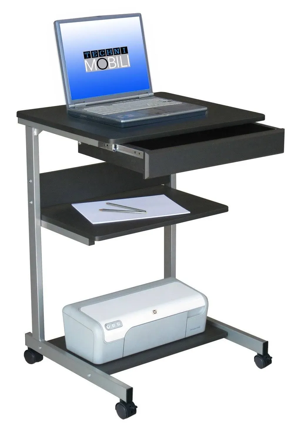 Techni Mobili Rolling Laptop Desk with Storage, Graphite