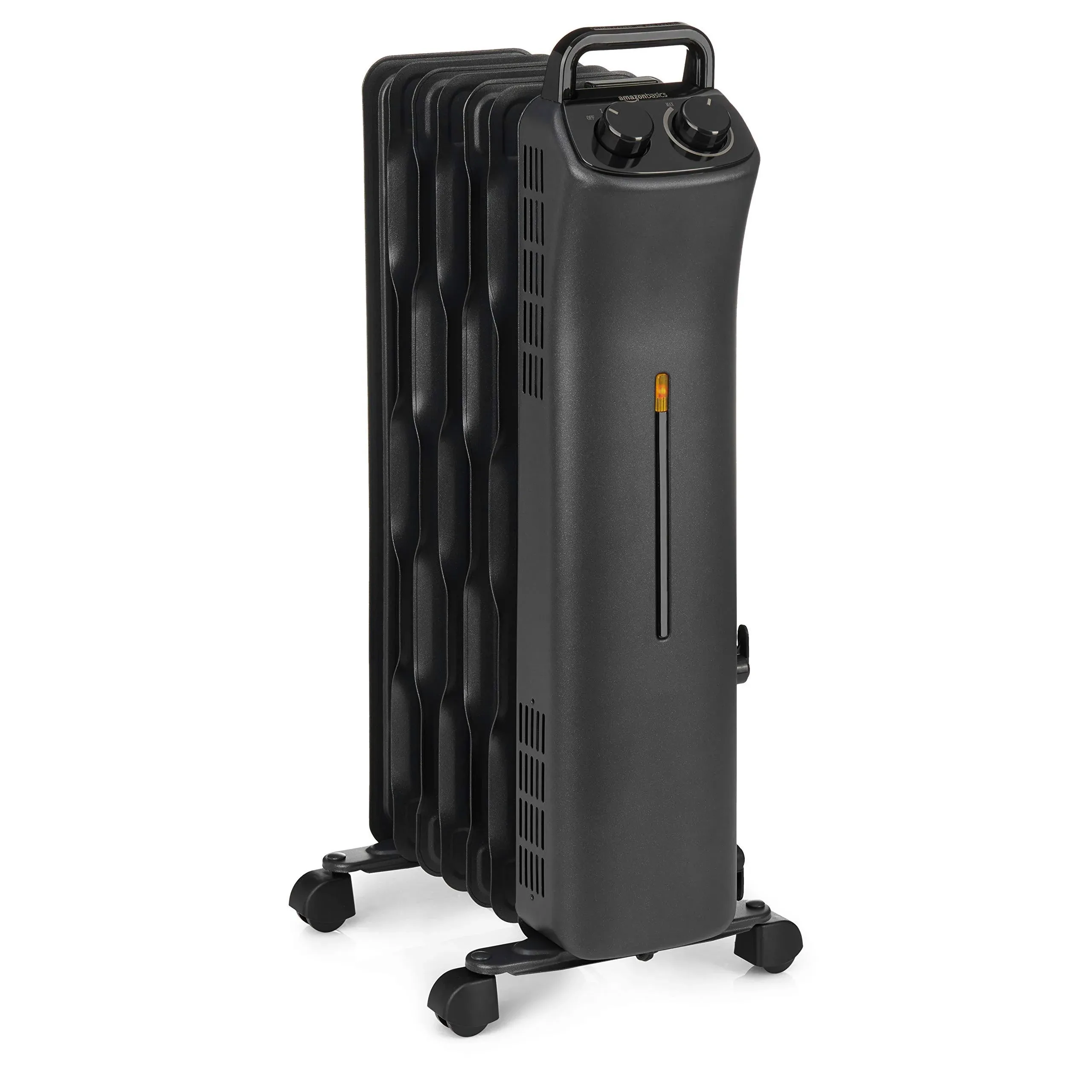 Basics Portable Radiator Heater with 7 Wavy Fins, Manual Control, Black, 1500W, 