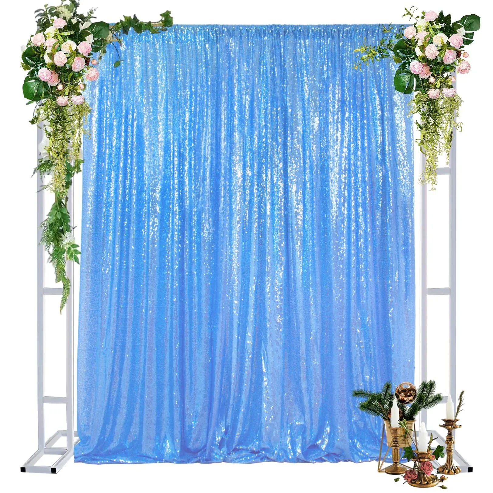 Sequin Backdrop Curtain 7FTx7FT Baby Blue Curtain Backdrop for Party Sequin B...