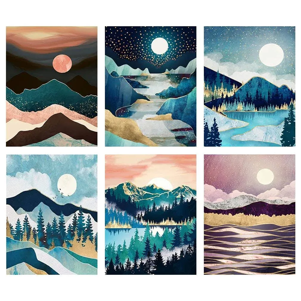 UMPOE Landscape Diamond Painting Kits,Moon Diamond Art for Adults,Diamond Dots Gem Art for Preppy Room Decor Aesthetic(6 Pack 9.8x13.8inch)