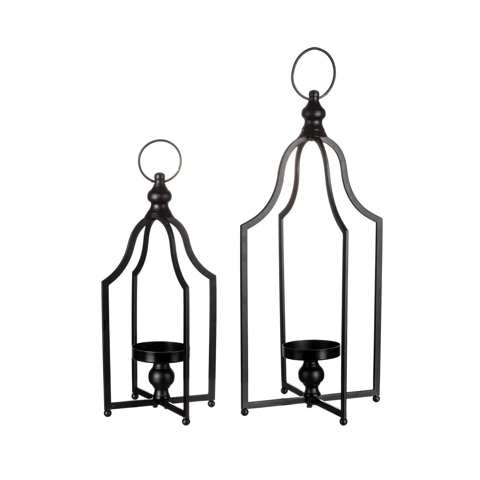 Black Metal 2-Piece Candle Lantern Set