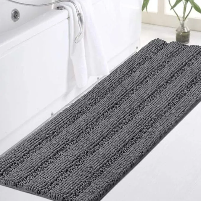 Turquoize Bathroom Runner Rug Gray Large Bathroom Rugs Plush Chenille Bath Rugs Non Slip Washable Long Bathroom Floor Mat 47 x 17, Super Water Absorbent & Soft Washable Bath Rug for Bathroom, Gray