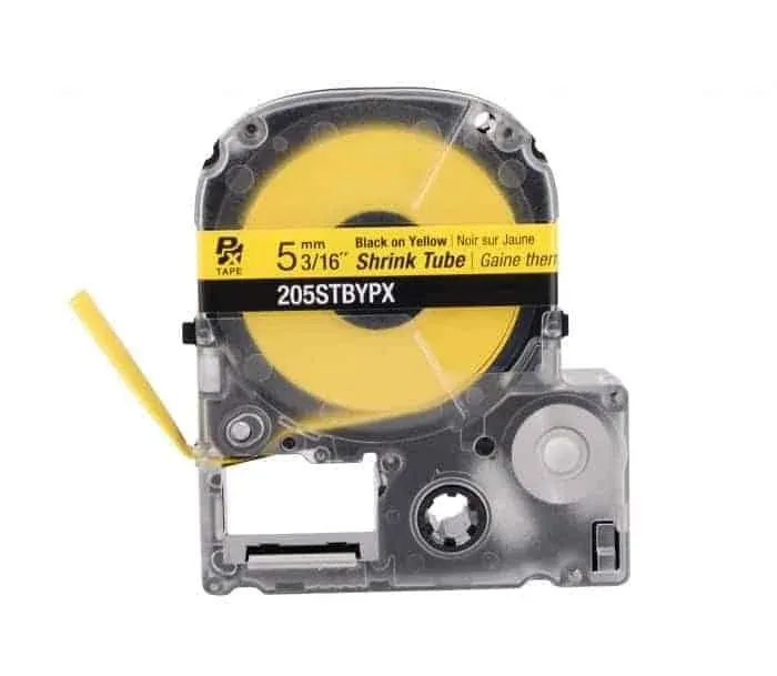 Epson LABELWORKS 205STBYPX Tape Cartridge - Black on Yellow Shrink Tube Industrial Label Maker Tape - AWG 8-12, 3/16" (5MM) Wide, 8 ft (96")