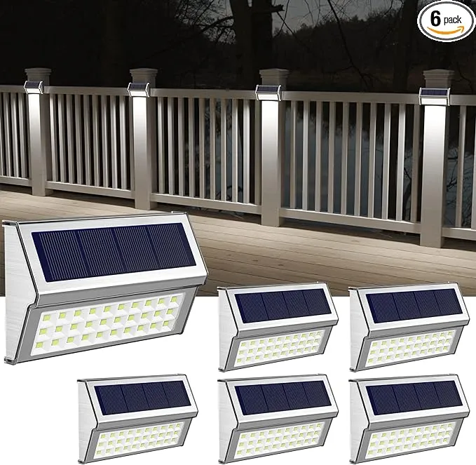 ROSHWEY Solar Lights Outdoor 6 Pack 30 LED Deck Lights Solar Powered Waterproof Outside Stair Lights Fence Post Lamp Outdoor Lighting for Patio Step