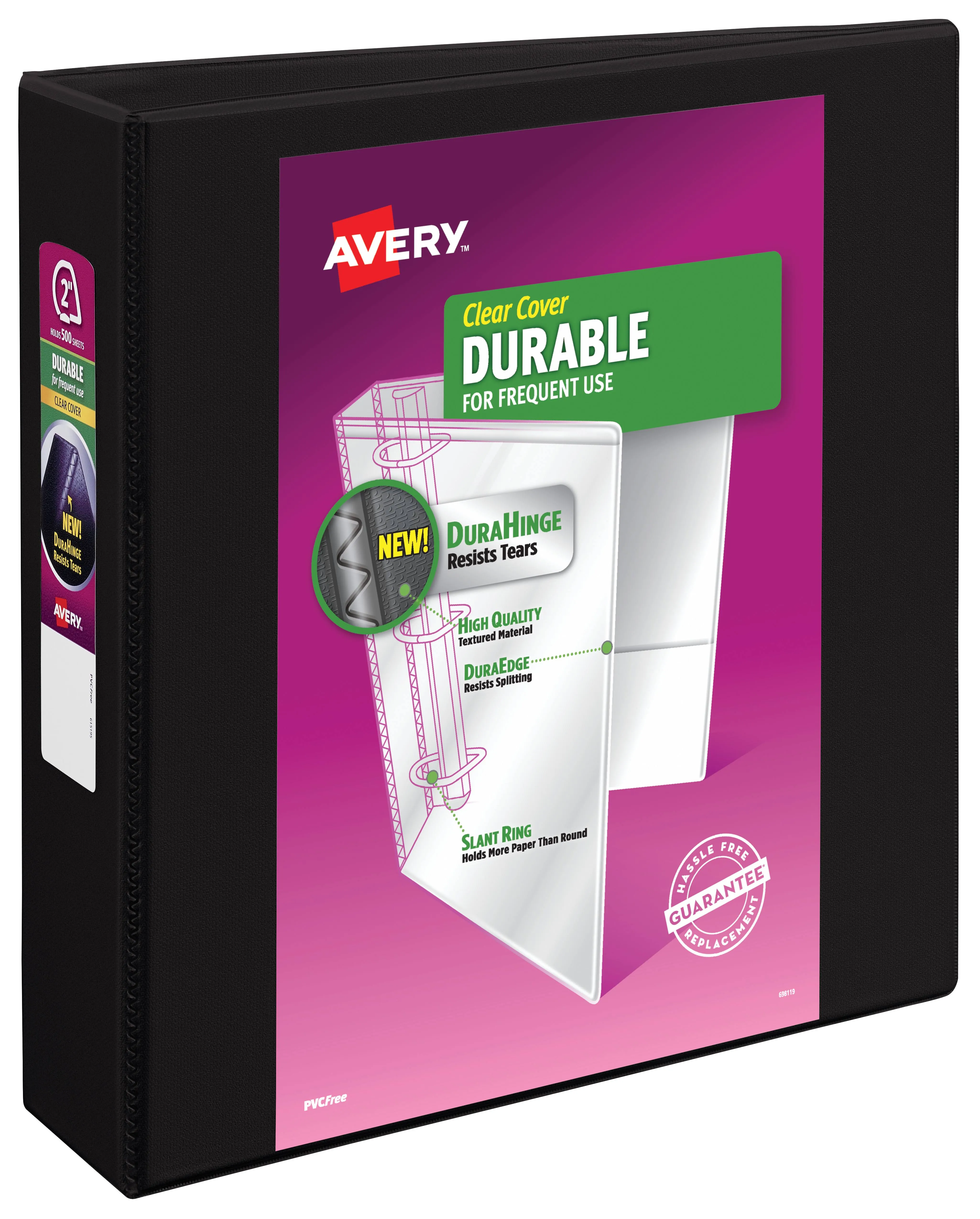 AVE17031 Durable View Binder with Slant Rings, 11 x 8 1/2, 2" Cap, Black