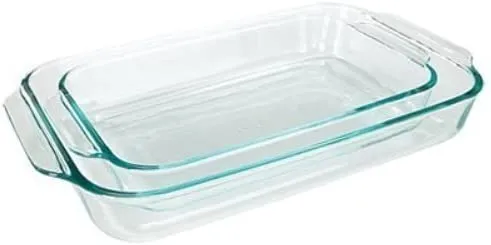 Pyrex 1107101 Basics Clear Oblong Glass Baking Dishes, 2 Piece Value Plus Pack Set