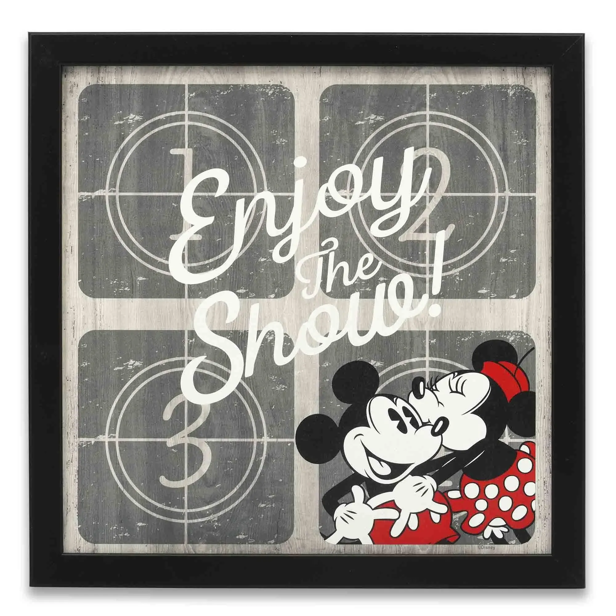 Disney Mickey Mouse and Minnie Enjoy the Show Framed Wood Wall Decor - Fun Mickey Mouse Picture for Movie Room or Play Room