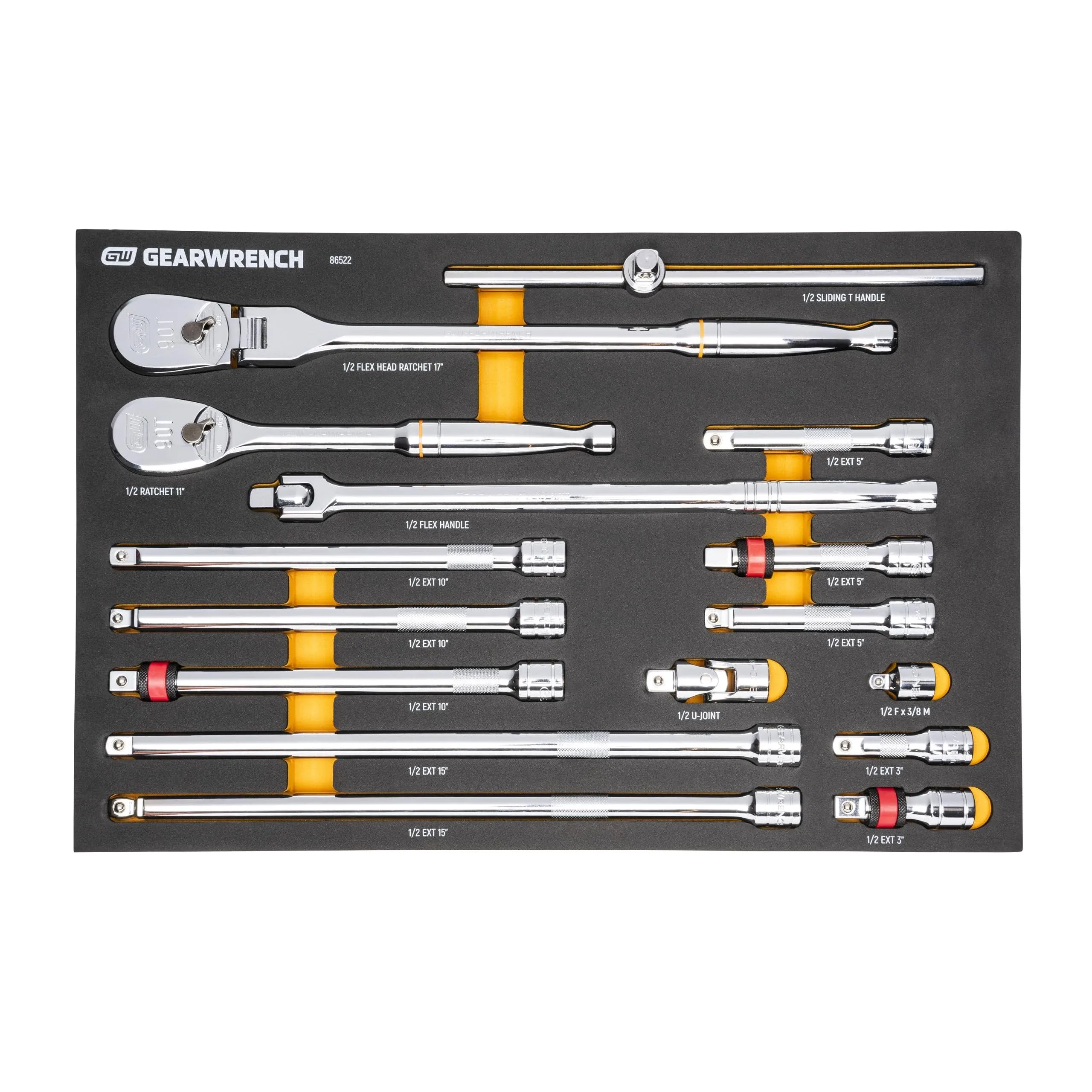 GearWrench Ratchet & Drive Tool Set 1/2in 90T with Eva Foam Tray 16pc - 86522