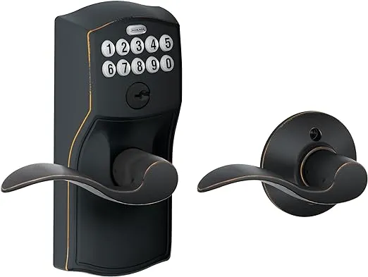 Schlage FE575 CAM 716 ACC Camelot Keypad Lock with Accent Lever, Auto-Lock, Electronic Keyless Entry, Aged Bronze 