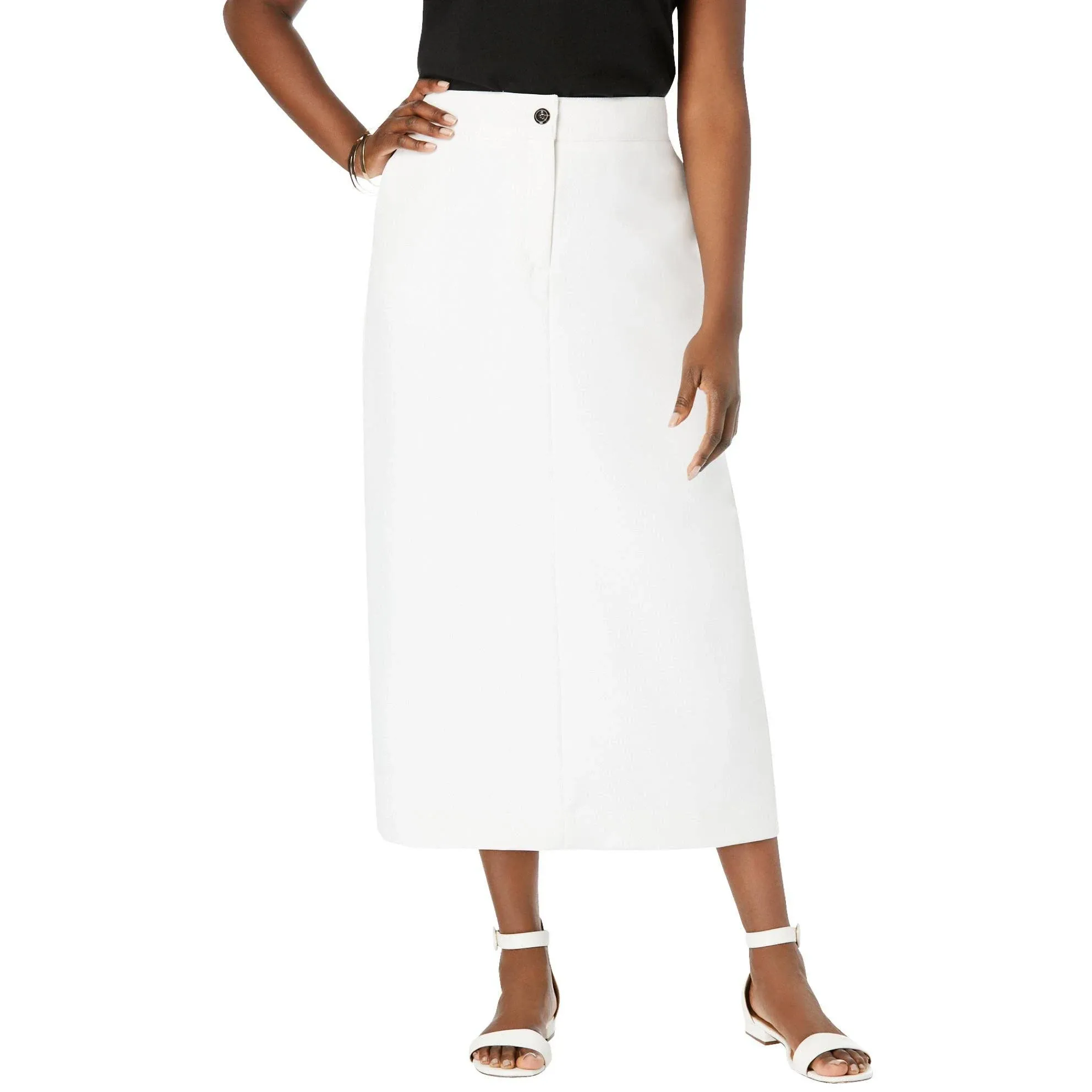 Jessica London Women's Plus Size Tummy Control Bi-Stretch Midi Skirt, 20 W - White