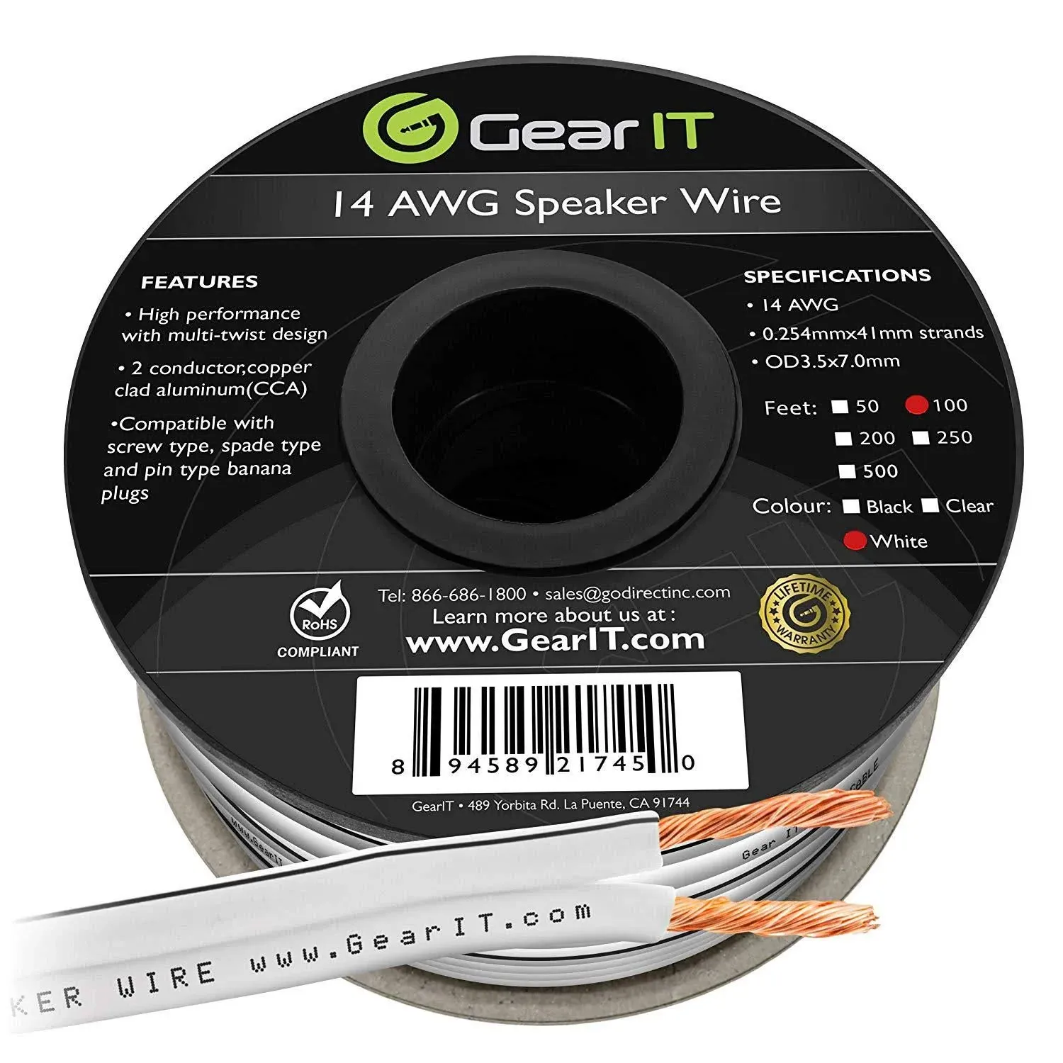 GearIT Pro Series 14 AWG Gauge Speaker Wire Cable