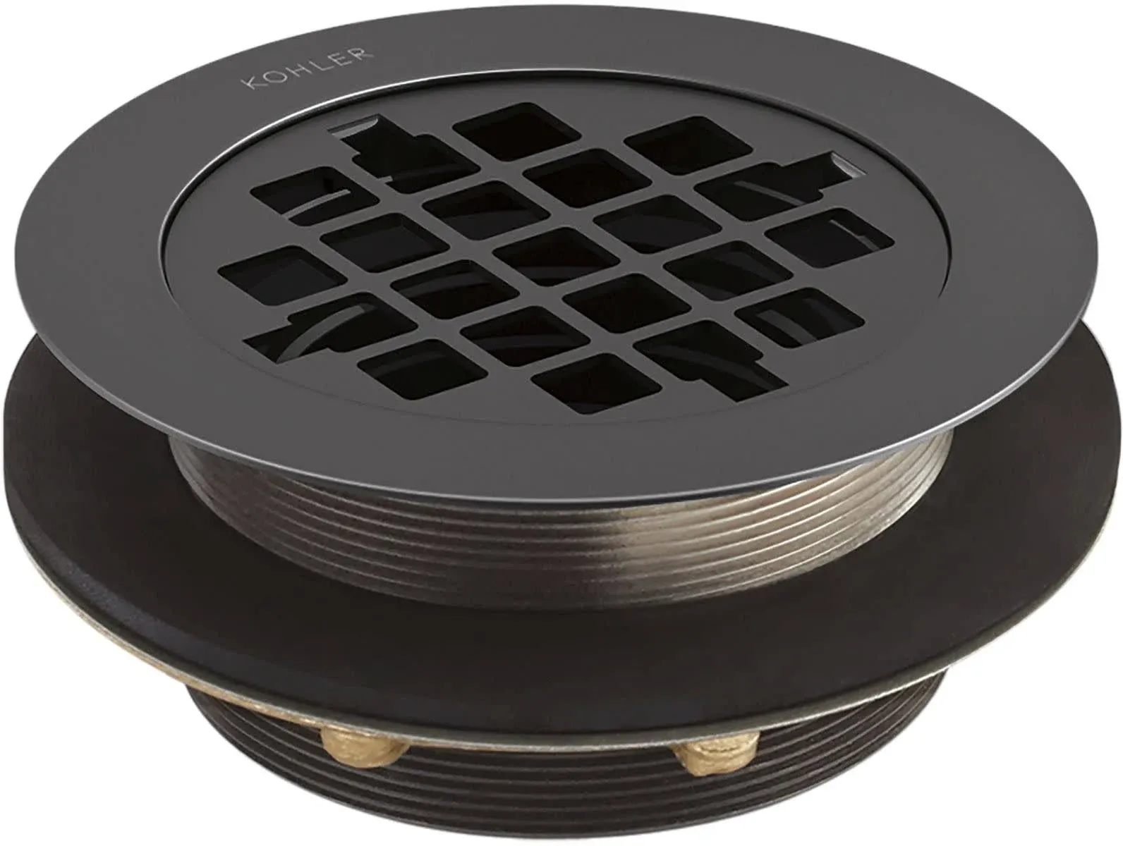 Kohler K-9132-BL Matte Black Round Shower Drain for Use with Plastic Pipe, Gasket Included