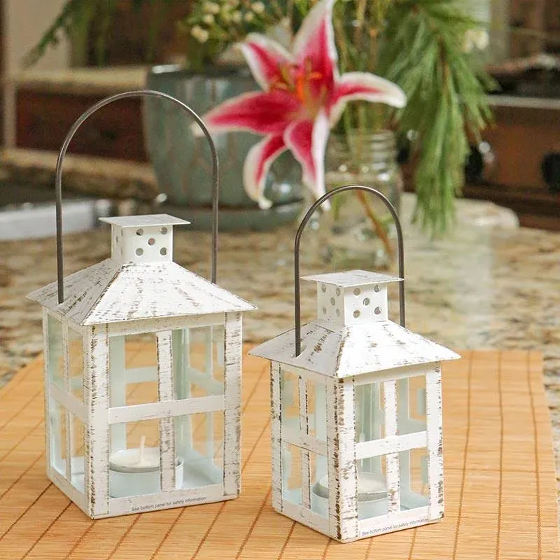 Kate Aspen Vintage White Distressed Lantern