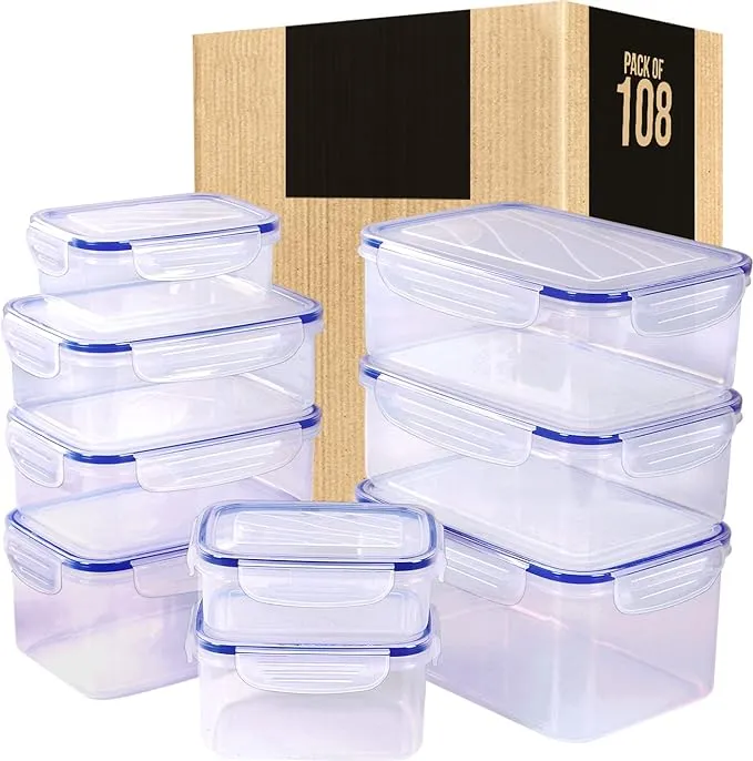 Utopia Kitchen Plastic Food Storage Container Set with Airtight Lids - Pack of 6 (3 Containers & 3 Snap Lids)- Reusable & Leftover Food Lunch Boxes - Leak Proof