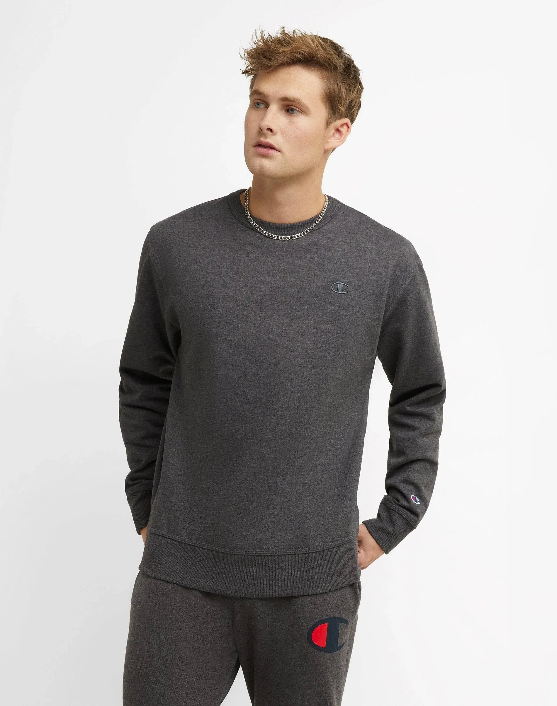 Champion Men's Powerblend Fleece Pullover Crew (Black - XL)