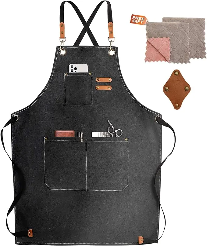 Chef Apron-Cross Back Apron for Men Women with Adjustable Straps and Black