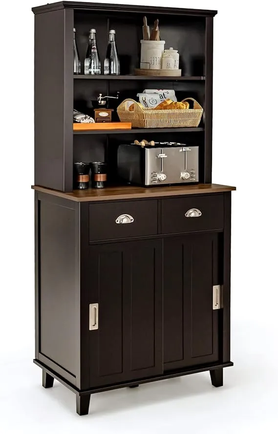 Giantexus Giantex Buffet Hutch Storage Cabinet, Kitchen Pantry with 2 Drawers, Brown