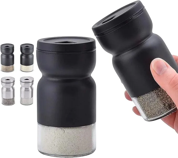 Home EC Premium Glass Salt and Pepper Shakers with Stainless Steel Lid Cap Black Scarce