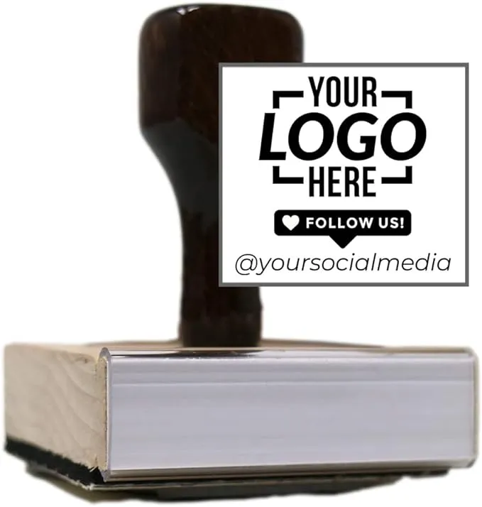 Personalized Rubber Hand Stamp, Wood Handle with Custom Logo | Multiple Size Options Available | Upload Your Own Logo (1"x3")