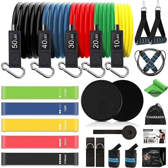 23 Pack Resistance Bands Set Workout Bands, 5 Stackable Exercise Bands 5 Loop Resistance Bands 2 Core Sliders, Door Anchor Handles Ankle Straps Carry Bag Instant Cooling Towel Wrist Wraps23 Pack Resistance Bands Set Workout Bands, 5 Stackable…