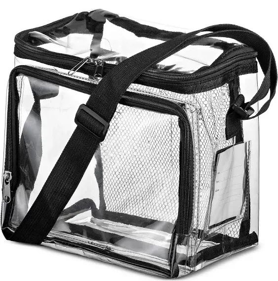 SP HOME GOODS Clear Tote Bag Stadium Approved Lunch Bag for Men and Women with Adjustable Shoulder Strap, Mesh Pockets, Zipper Closure (Black 2 Pack)