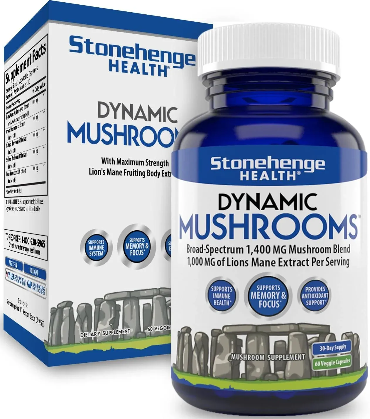 Stonehenge Health Dynamic Mushrooms 60 Veggie Capsules Expiration 04/2025