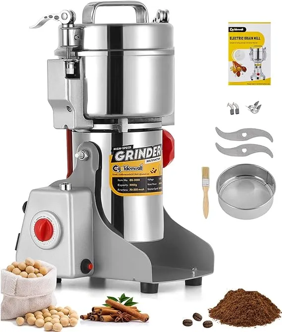 PaNt Grain Grinder Mill 500g Stainless Steel Electric Grain Mill Grinder Superfine Spice Grinder Flour Mill with Protection of Overload and Open Cover Stop Function, for Cereal Herb Spice Nut