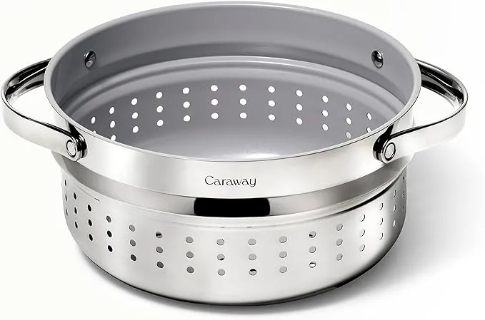 Caraway Steamer - Stainless Steel Steamer with Handles - Non Stick, Non Toxic Coating - Steam Veggies, Seafood, and More - Compatible With Our Dutch Oven or Sauce Pan - Small