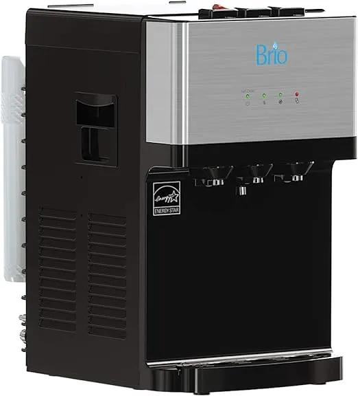 Brio Countertop Bottleless Water Cooler Dispenser 2 Stage Filtration - Hot Cold and Room Temperature Water, Self Cleaning, UL/Energy Star Approved