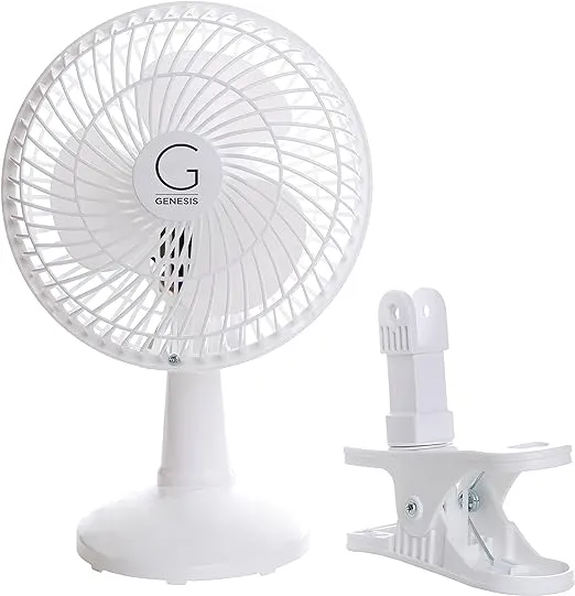 Genesis 6-Inch Clip Convertible Table-Top & Clip Fan Two Quiet Speeds - Ideal for The Home, Office, Dorm, More White