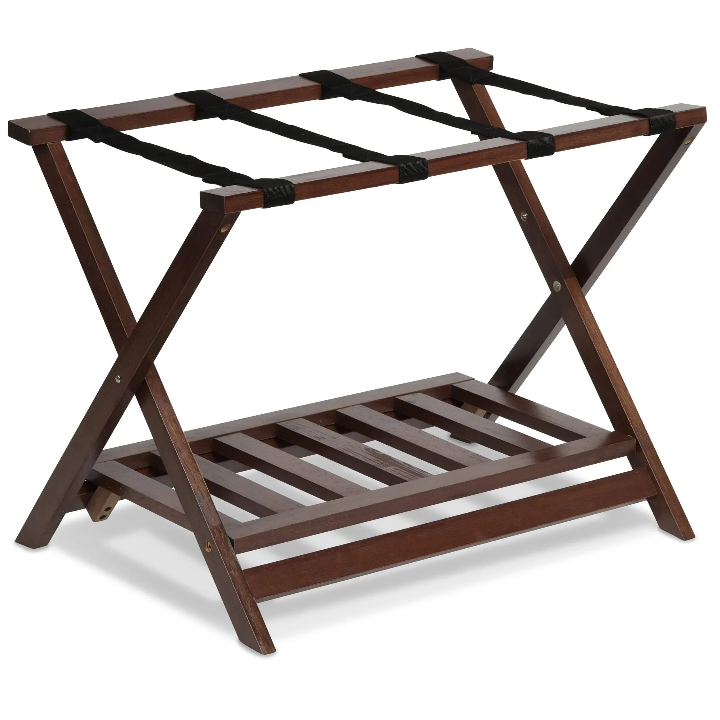 PJ Wood Luggage Rack with Shelf - Walnut