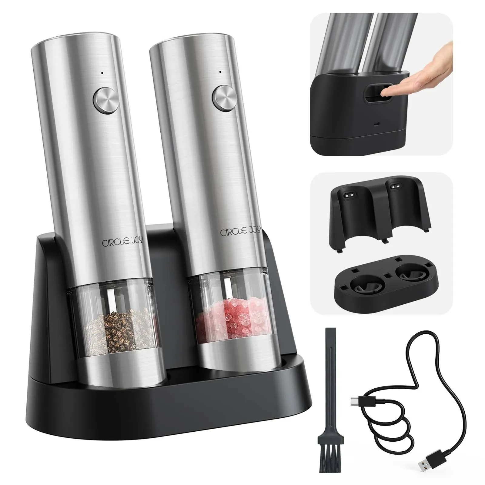 Salt and Pepper Grinder Set Stainless Steel Spice Grinder Automatic Pepper Mi...