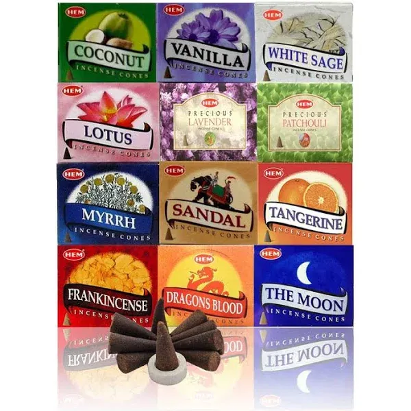 12 Assorted Boxes of Hem Incense Cones Best Sellers Set #2 12 x 10 120 Total