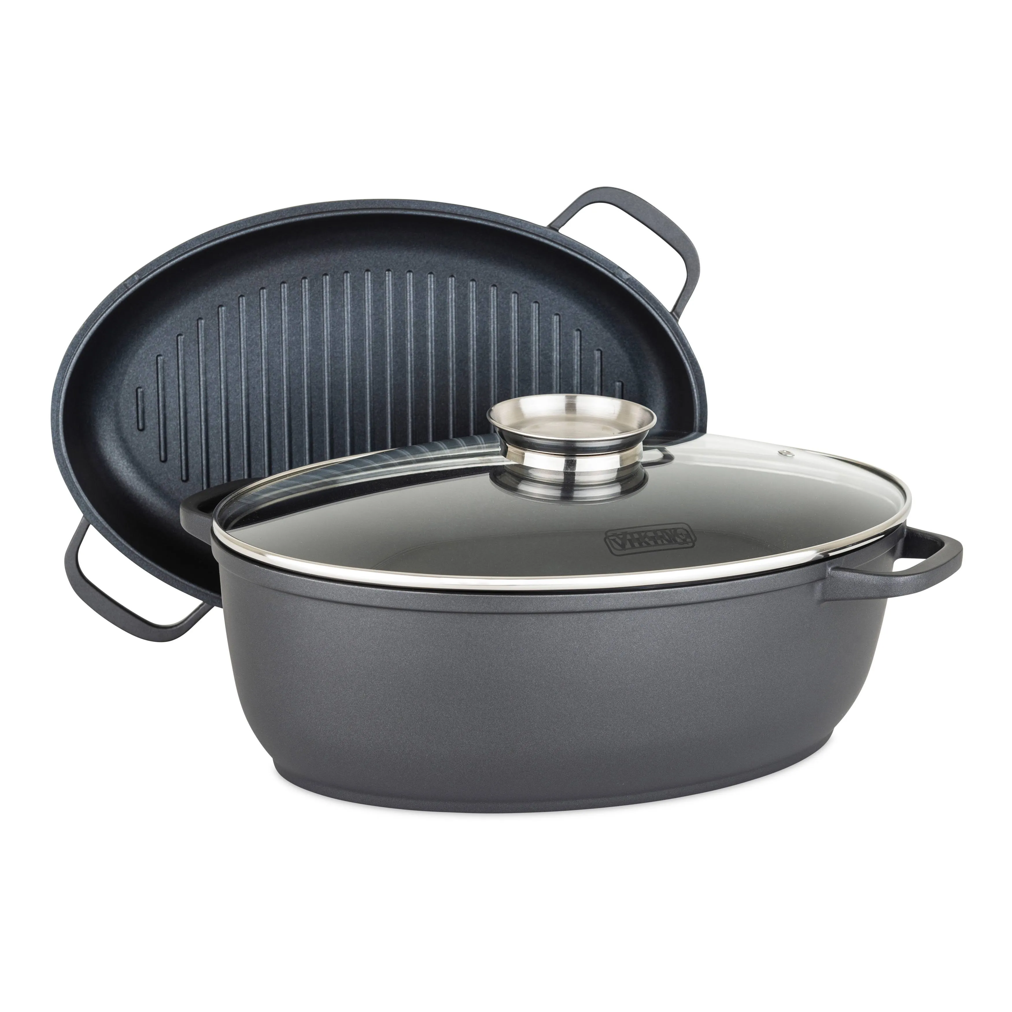 Viking 3-in-1 Die Cast Oval Roaster with Glass Basting Lid, 8.6-Quart