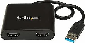 StarTech.com USB 3.0 to Dual HDMI Adapter - 1x 4K 30Hz & 1x 1080p - External Video & Graphics Card - Type-A to HDMI Dual Monitor Display Adapter - Supports Windows Only - Black (USB32HD2)