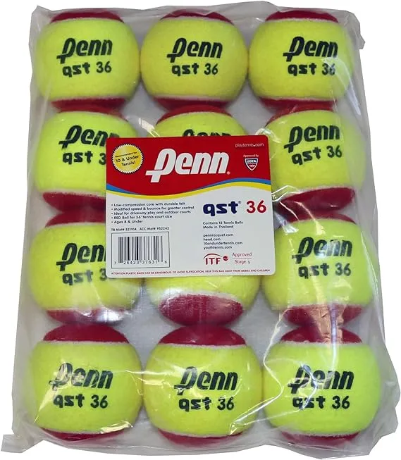 Penn QST 36 Tennis Balls - Youth Felt Red Tennis Balls for Beginners