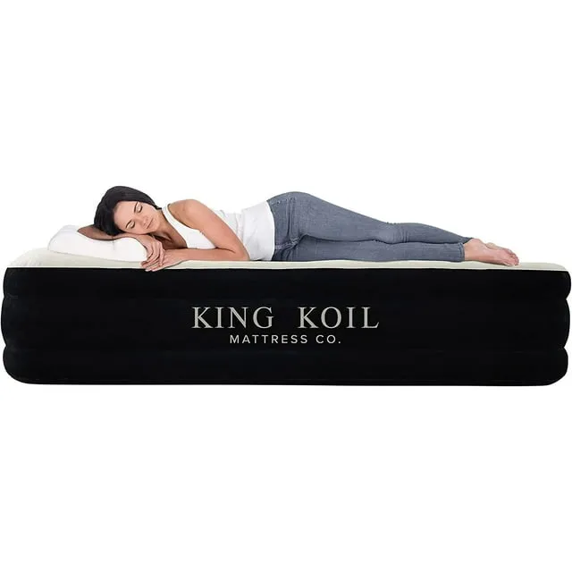 King Koil Luxury Air Mattress with Built-in Pump for Home, Camping & Guests - Queen Size Inflatable Airbed Double High Adjustable Blow Up Mattress, Durable Portable Waterproof