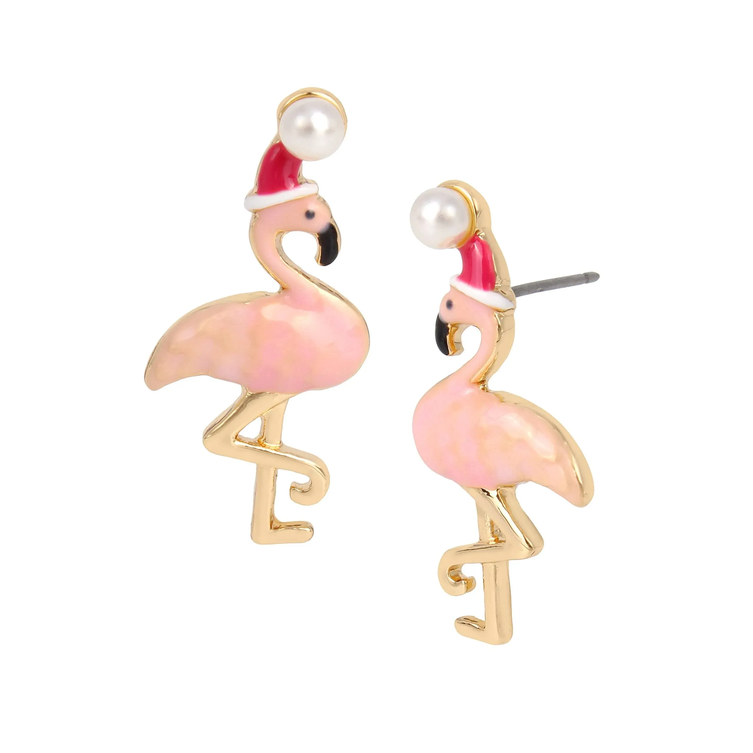 Santa Flamingo Stud Earrings,PINK,<wbr/>373135GLD650 No Size, PINK 