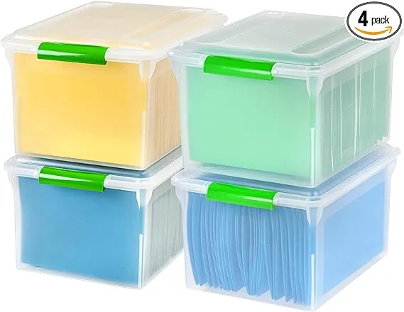 Iris USA Letter/Legal File Tote Box, 4 Pack, BPA Free Plastic Storage Bin Tote Organizer with Durable and Secure Latchin