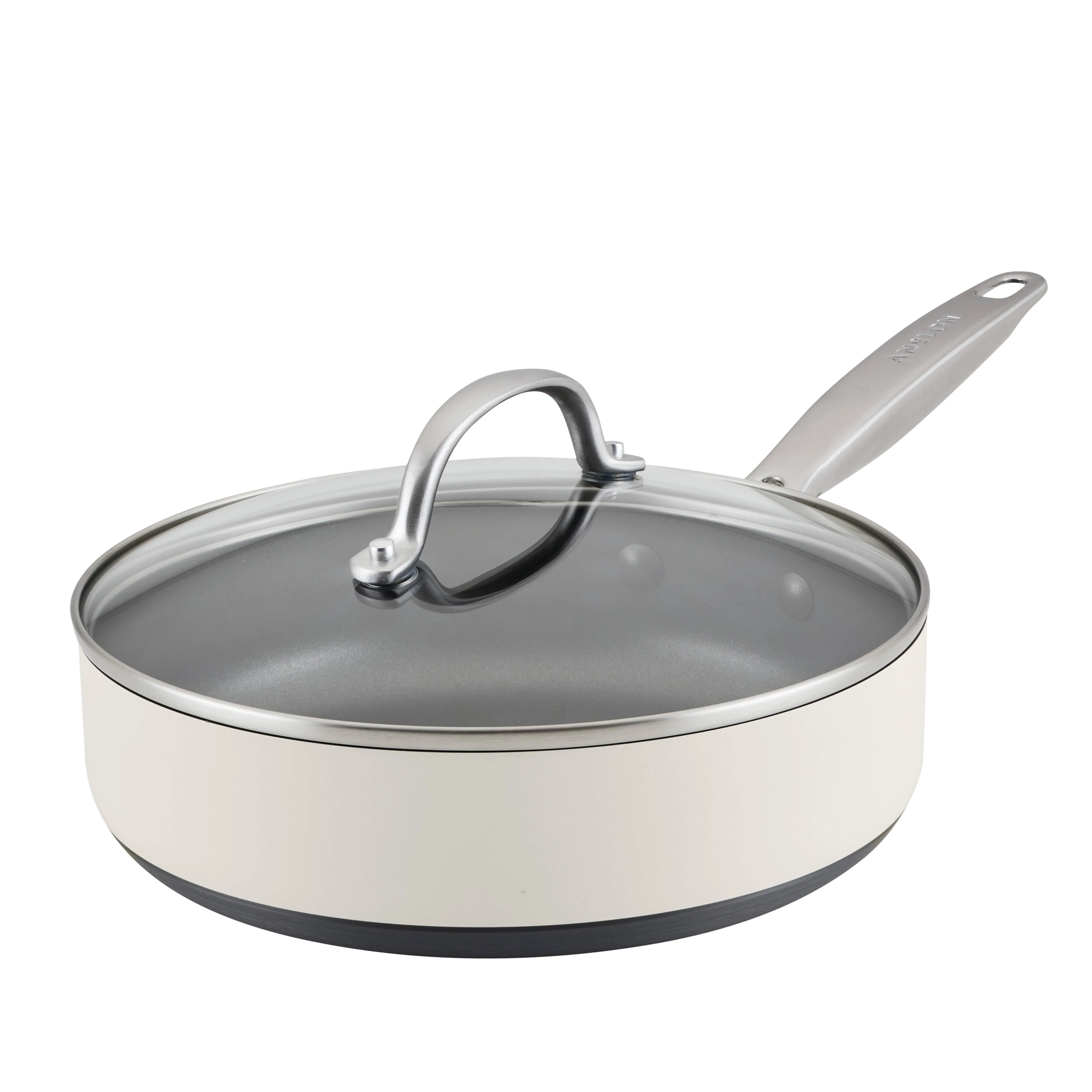 Achieve Hard Anodized Nonstick Sauté Pan with Lid 3 Quart Cream