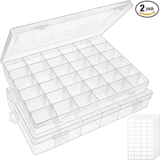 Outuxed 2pack 36 Grids Clear Plastic Organizer Box