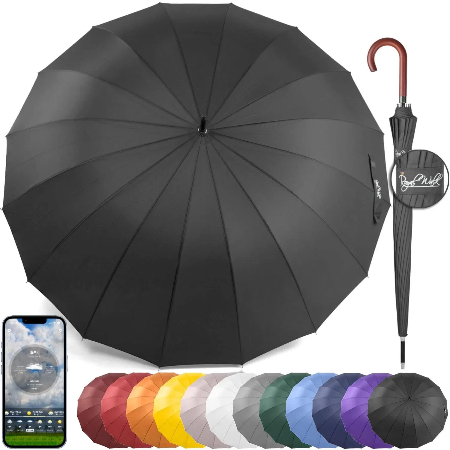 Royal Walk Windproof Large Umbrella for Rain 54 Inch Automatic Open 2 Person