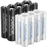 POWEROWL AA AAA Rechargeable Batteries, Pre-Charged High Capacity 2800mAh & 1000mAh 1.2V NiMH Battery Low Self Discharge, Pack of 16