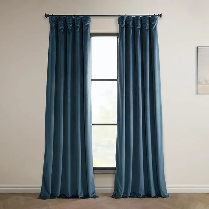 HPD Half Price Drapes Heritage Plush Velvet Curtains 84 Inches Long Room Darkening Curtains for Bedroom & Living Room 50W x 84L, (1 Panel), Avalon Blue