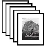 16X20 Picture Frame in Black - Set of 5 - Use as 11X14 Picture Frame with Mat or