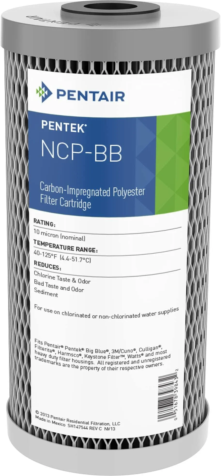 Pentek NCP-BB Carbon-Impregnated Polyester Filter Cartridge, 9-3/4-Inch x 4-1/2-Inch, 10 Micron