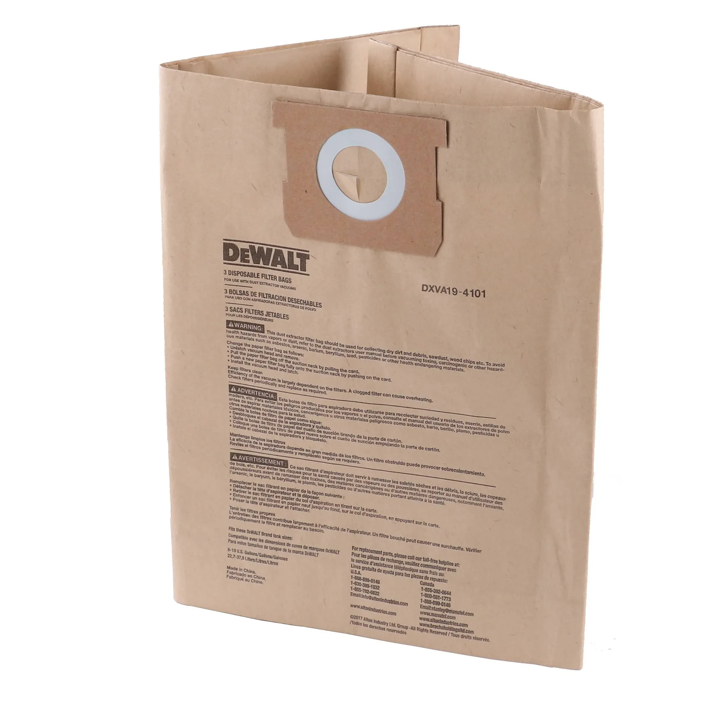 DEWALT DXVA19-4101 Dust Bag, Fit for 6-10 Gallon Wet/Dry Vacuum Cleaners, Compatible with DeWalt DXV06P DXV09P DXV09PA DXV10P DXV10PL DXV10S DXV10SA DXV10SB Wet/Dry Shop Vacuums, 3 Pack