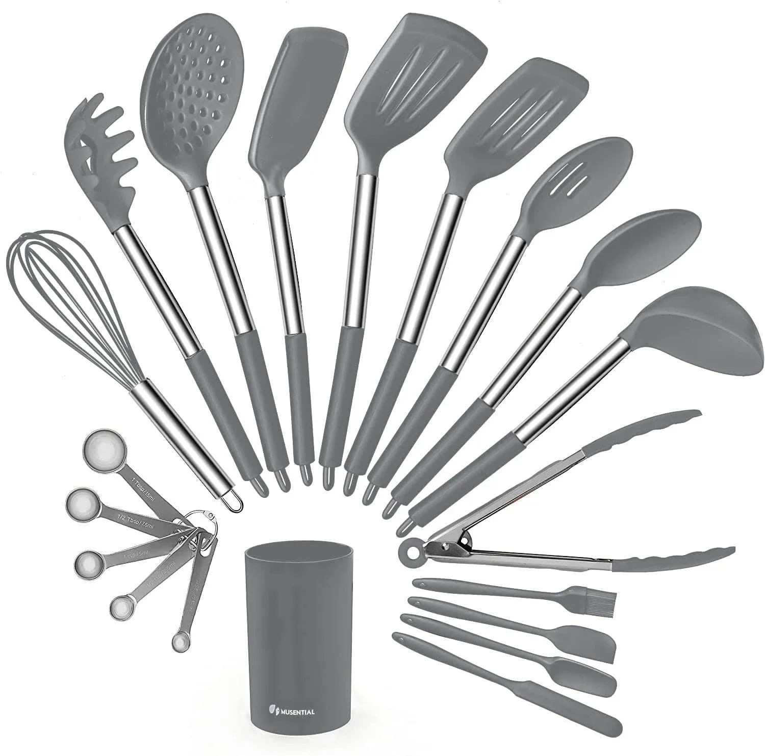 20-Piece Kitchen Utensil Set with Holder BPA-Free Silicone and Stainless Stee...