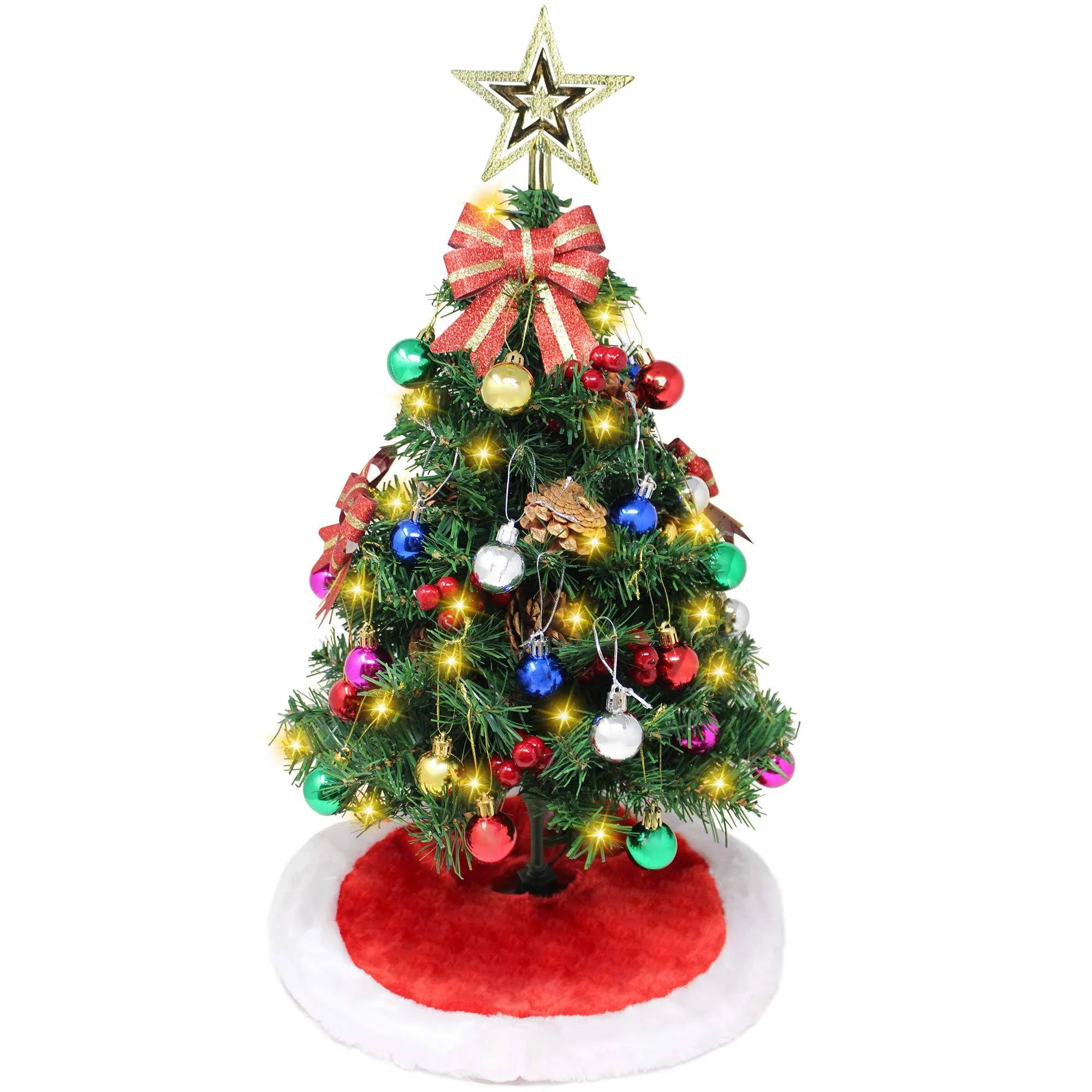 24&#034; Prelit Tabletop Christmas Tree with Tree Skirt and Decoration Kits 50 Count 